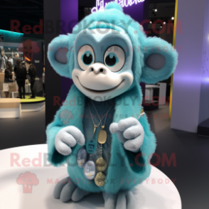 Cyan Monkey mascot costume character dressed with a Cardigan and Bracelets