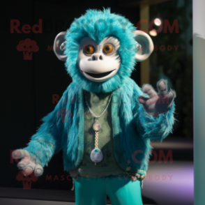 Cyan Monkey mascot costume character dressed with a Cardigan and Bracelets