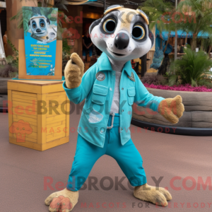 Cyan Meerkat maskot kostume...