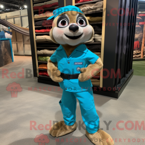 Cyan Meerkat maskot kostume...