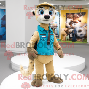 Cyan Meerkat maskot kostume...