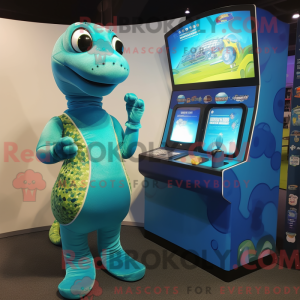 Cyan Python maskot kostume...