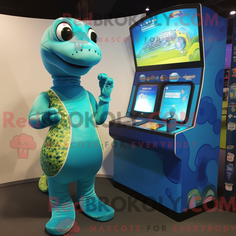Cyan python maskotdräkt klädd i klänning och manschettknappar - Python Mascots - REBROKO_340093 - RedBrokoly.com