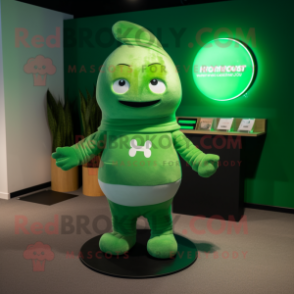 Green Hourglass mascot costume character dressed with a Sweatshirt and Headbands