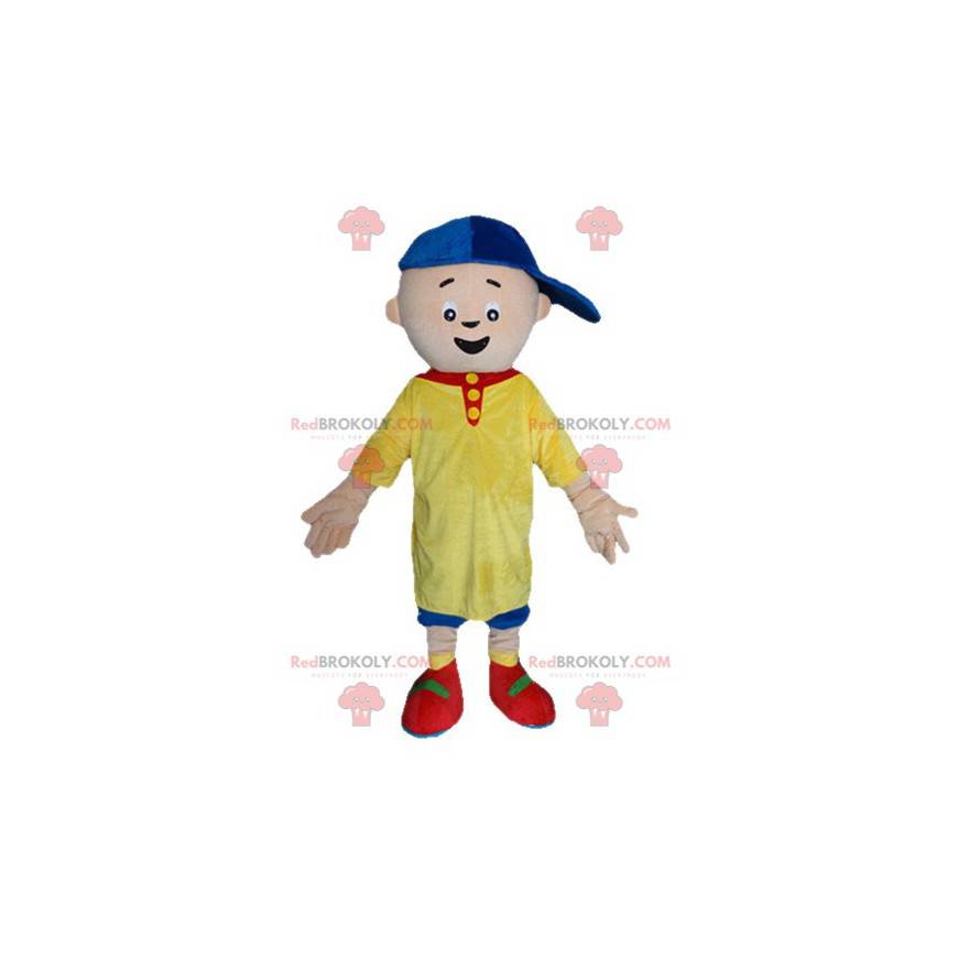 Lille dreng maskot i gul og blå tøj - Redbrokoly.com