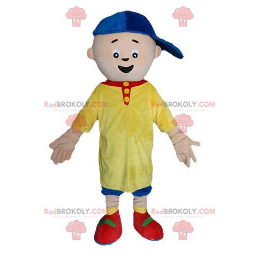 Mascotte de petit garçon en tenue jaune et bleue -
