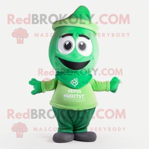 Green Hourglass mascot costume character dressed with a Sweatshirt and Headbands