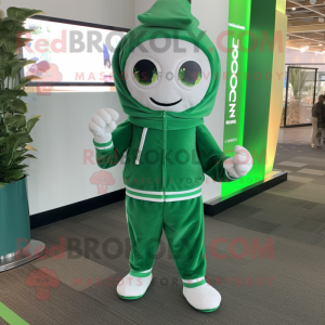 Green Hourglass mascot costume character dressed with a Sweatshirt and Headbands