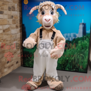 Fantasia de mascote de bode bege com macacão e brincos - Mascotes Boer Goat - REBROKO_340204 - RedBrokoly.com