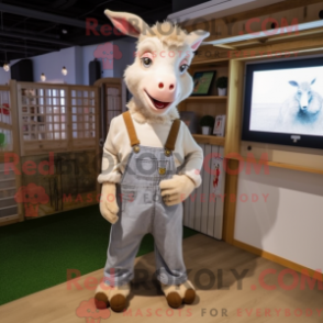 Fantasia de mascote de bode bege com macacão e brincos - Mascotes Boer Goat - REBROKO_340205 - RedBrokoly.com
