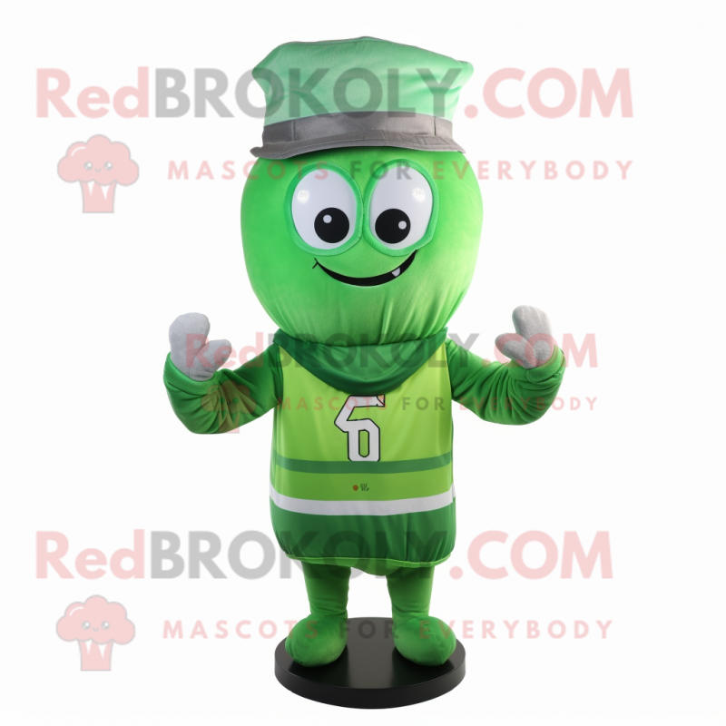 Green Hourglass mascot costume character dressed with a Sweatshirt and Headbands