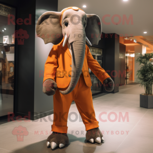 Rust Elephant mascot costume character dressed with a Suit Pants and Tie pins