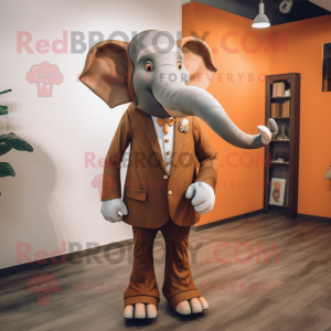 Rust Elephant mascot costume character dressed with a Suit Pants and Tie pins