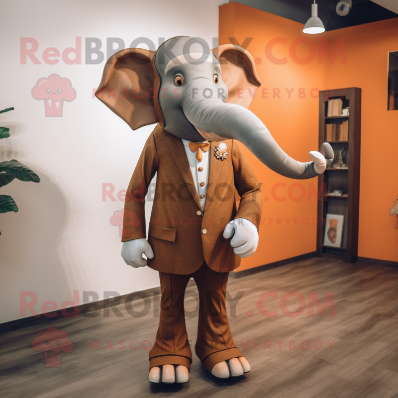 Rust Elephant mascot costume character dressed with a Suit Pants and Tie pins Rust Elephant mascot costume character dressed with a Suit Pants and Tie pins