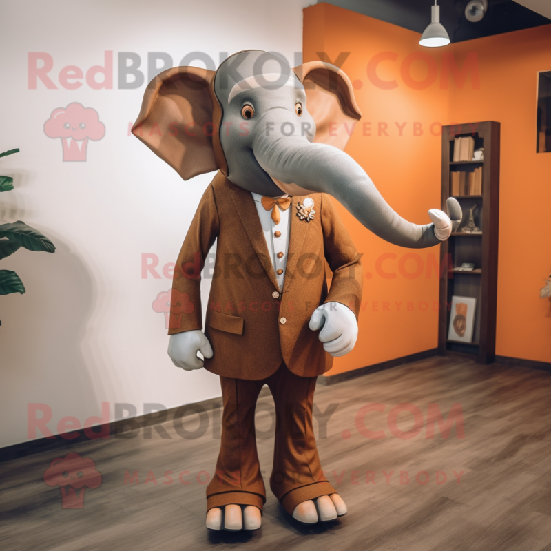 Rust Elephant mascot costume character dressed with a Suit Pants and Tie pins