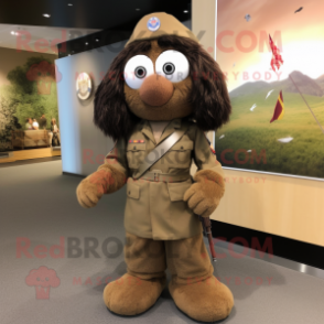 Brown American Soldier mascot costume character dressed with a Mini Skirt and Shawls