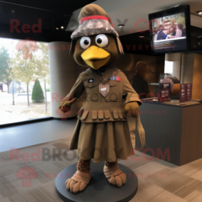 Brown American Soldier mascot costume character dressed with a Mini Skirt and Shawls