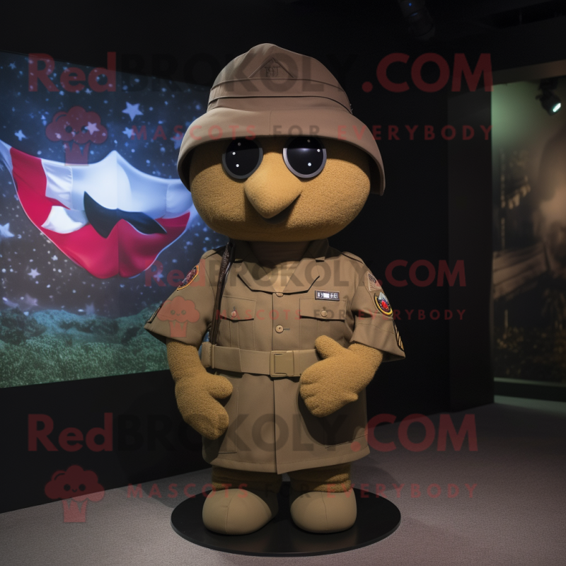 Brown American Soldier mascot costume character dressed with a Mini Skirt and Shawls