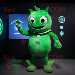 Green Tuna mascot costume character dressed with a Bodysuit and Digital watches