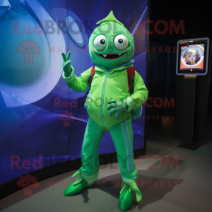 Green Tuna mascot costume character dressed with a Bodysuit and Digital watches