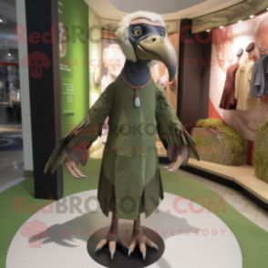 Olive Vulture mascot costume character dressed with a Sheath Dress and Belts