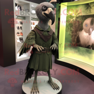 Olive Vulture mascot costume character dressed with a Sheath Dress and Belts