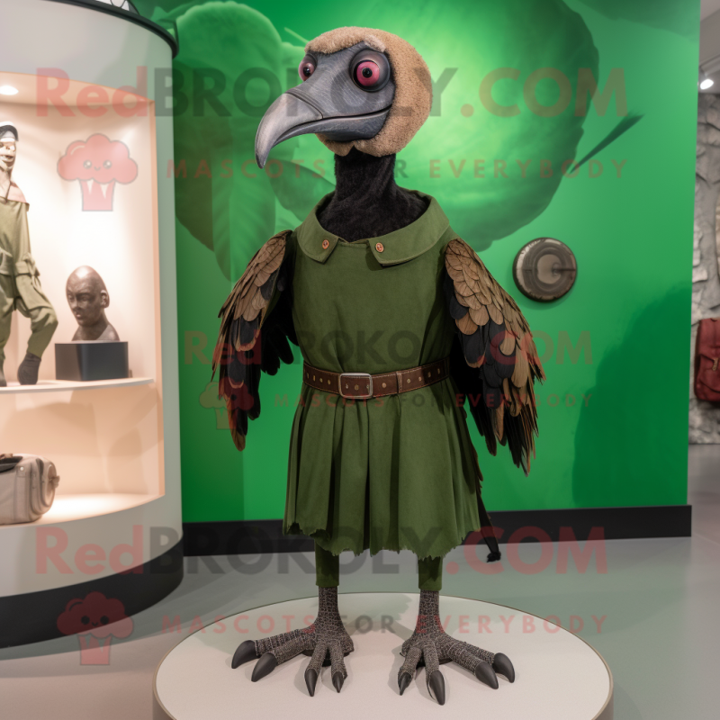 Olive Vulture mascot costume character dressed with a Sheath Dress and Belts Olive Vulture mascot costume character dressed with a Sheath Dress and Belts