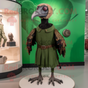 Olive Vulture mascot costume character dressed with a Sheath Dress and Belts