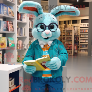Teal Rabbit maskot kostume...
