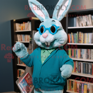 Teal Rabbit maskot kostume...