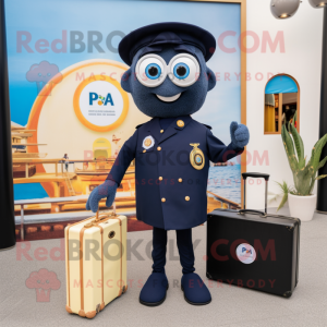 Navy Paella mascot costume character dressed with a Romper and Briefcases