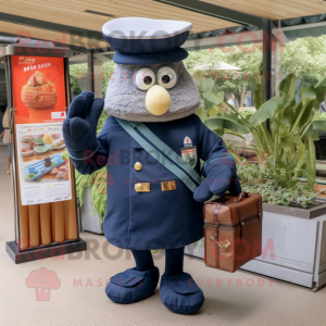 Navy Paella mascot costume character dressed with a Romper and Briefcases