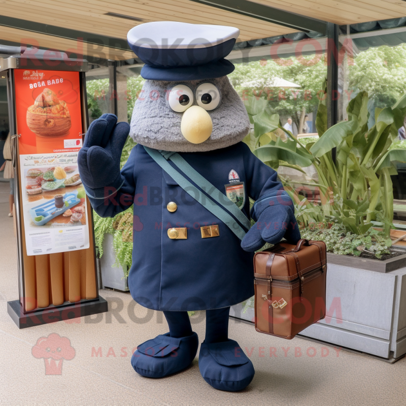 Navy Paella mascot costume character dressed with a Romper and Briefcases Navy Paella mascot costume character dressed with a Romper and Briefcases