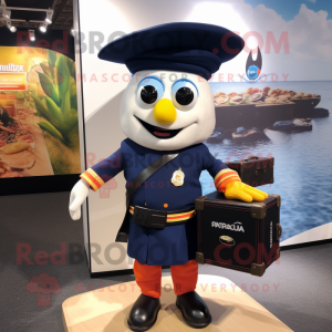 Navy Paella mascot costume character dressed with a Romper and Briefcases