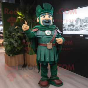 Forest Green Roman Soldier mascot costume character dressed with a Suit Jacket and Bracelets