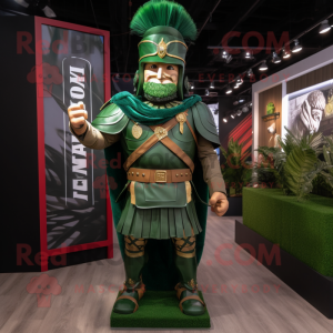 Forest Green Roman Soldier mascot costume character dressed with a Suit Jacket and Bracelets