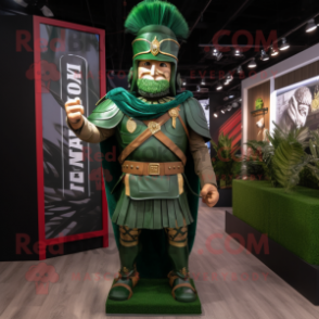 Forest Green Roman Soldier mascot costume character dressed with a Suit Jacket and Bracelets