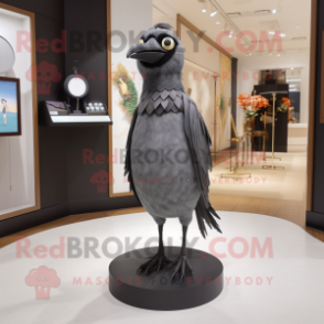 Gray Blackbird mascot costume character dressed with a Sheath Dress and Rings