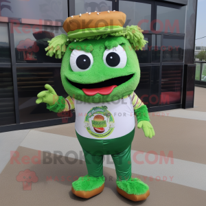 Forest Green Pulled Pork Sandwich mascot costume character dressed with a Flare Jeans and Headbands