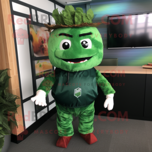 Forest Green Pulled Pork Sandwich mascot costume character dressed with a Flare Jeans and Headbands