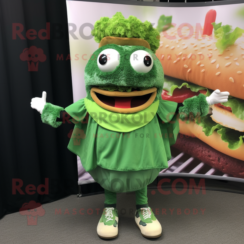 Forest Green Pulled Pork Sandwich mascot costume character dressed with a Flare Jeans and Headbands Forest Green Pulled Pork Sandwich mascot costume character dressed with a Flare Jeans and Headbands