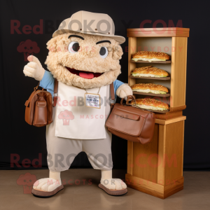 Beige Pulled Pork Sandwich mascot costume character dressed with a T-Shirt and Wallets