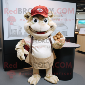 Beige Pulled Pork Sandwich mascot costume character dressed with a T-Shirt and Wallets