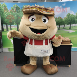 Beige Pulled Pork Sandwich mascot costume character dressed with a T-Shirt and Wallets