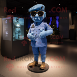 Blue Soldier mascot costume character dressed with a Cargo Shorts and Eyeglasses