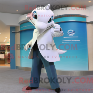 Hvid Dolphin maskot kostume...
