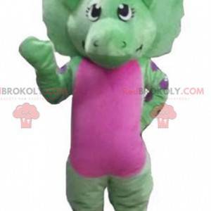 Kæmpe grøn og lyserød dinosaur maskot - Redbrokoly.com