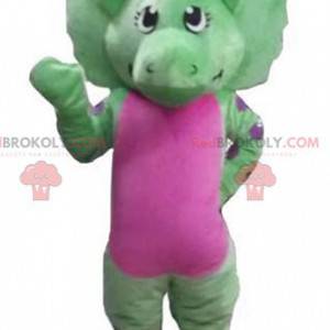 Mascotte de dinosaure vert et rose géant - Redbrokoly.com