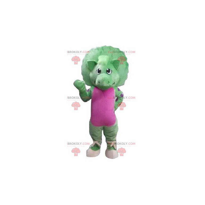 Riesiges grünes und rosa Dinosauriermaskottchen - Redbrokoly.com