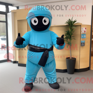 Cyaan Ninja-mascottekostuum...